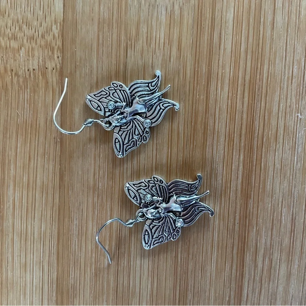 Hand Crafted Earrings Butterfly Faery Charm Antique Silver Fairy Faerie Dangle